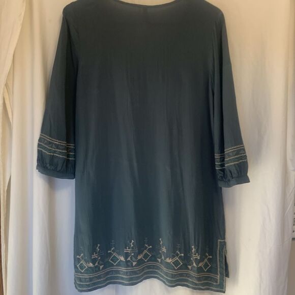 Boho Dress Anthropologie Monoreno Blue Embroidered Tunic Women's Medium Hippie - Picture 6 of 7